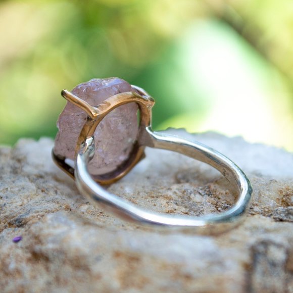 Raw Morganite 14k Gold and Silver Solitaire Ring Size 5.5 - Picture 4 of 5